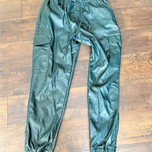 Green faux Leather Jogger Pants